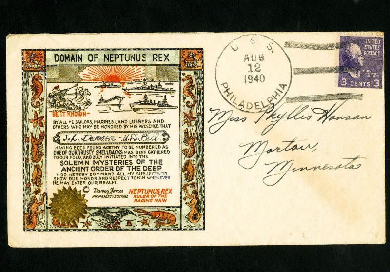 US 1940 Neptunus Rex Stamp Cover