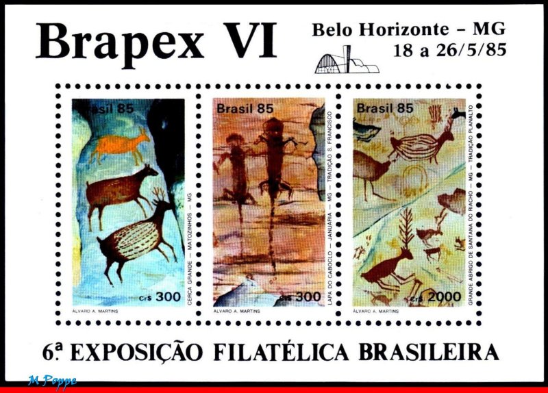 1998-2000A BRAZIL 1985 CAVE PAINTING, ROCK ART, BRAPEX VI, DEER, S/S AND SET MNH