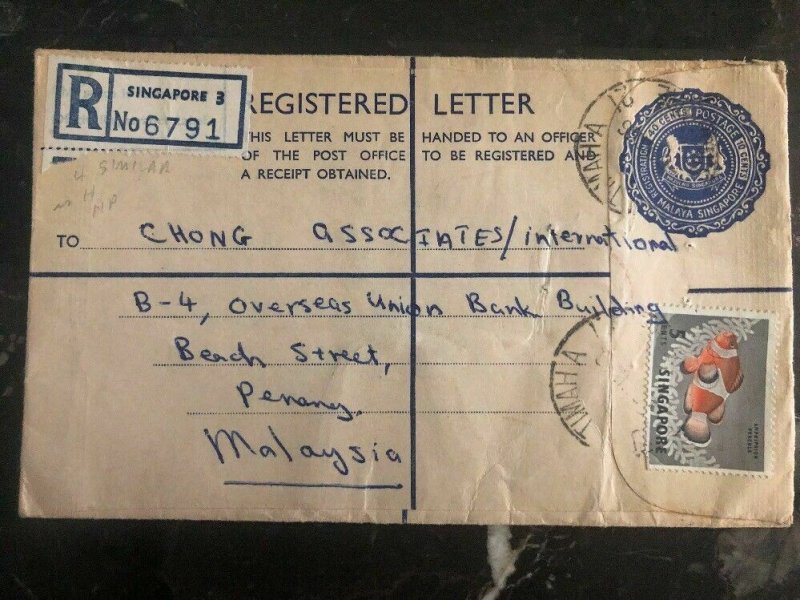 1966 Singapore Malaya Registered Cover To Penang