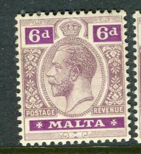 MALTA; 1914-21 early GV issue fine Mint hinged shade of 6d. value