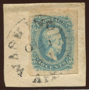Confederate States 11a Used Stamp on Piece with Washington Arkansas CCL BX5198