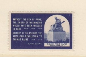 USA- John Adams Quote on Thomas Paine Statue Advertising Collector Stamp- MNH OG 