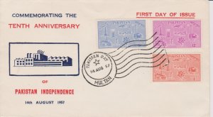 Pakistan # 92-94, Independence 10th Anniversary, First Day Cover