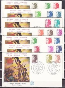 France, Scott cat. 1783-1804. Liberty Definitive issue. 7 First day covers. ^