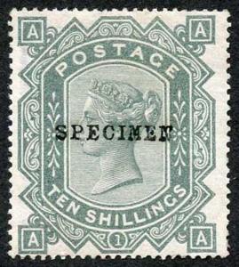 SG128 10/- Greenish Grey Wmk Maltese Cross Opt Specimen GREAT COLOUR Cat 4250