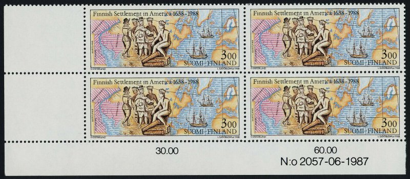 Finland 768 BL Block MNH Map, Settlement of New Sweden, Ships