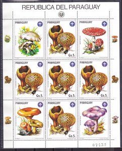 Paraguay, Scott cat. 2138. Mushrooms sheet with Mushroom Labels. Scout Logo..