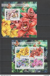 2016 Mozambique Orchids Flora Plants Flowers 1Kb+1Bl ** St2229