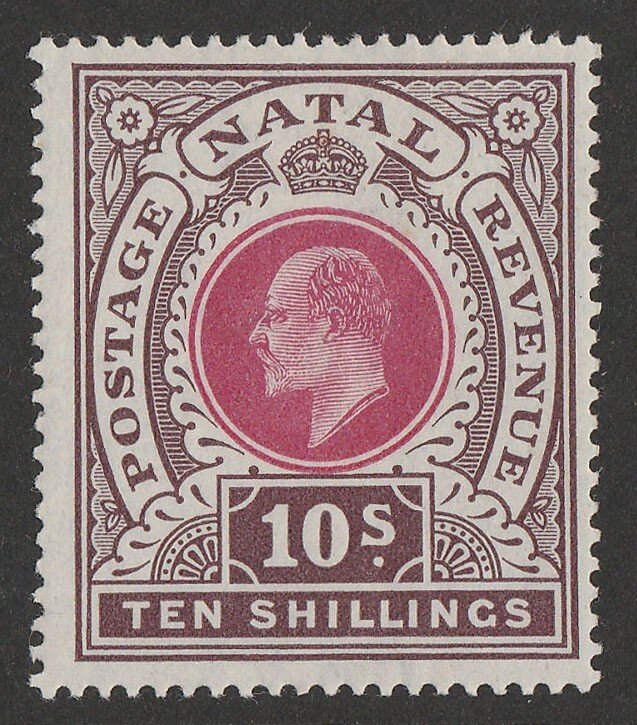 NATAL 1902 KEVII 10/- deep rose & chocolate.