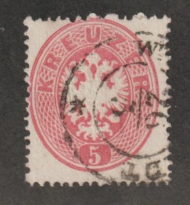 1863 Austria Sc# 19 - 5 Kreuzer, Coat of Arms. Used stamp Cv$15