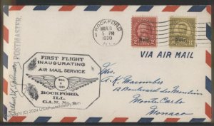 USA 1930 Kansas Nebraska Sc677 Issue Airmail CAM9 Cover Monte Carlo Monac 112936