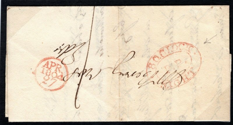 GB Scotland LATE MAIL Cover 1804 Early *8 O'CLOCK NIGHT* Timed Postmark MC181a