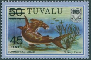 Tuvalu 1981 SG157 45c on 50c Hammerhead Shark MNH