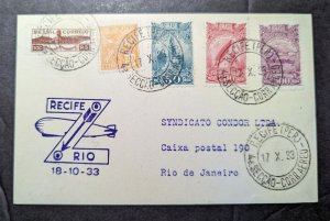 1933 Brazil LZ 127 Graf Zeppelin Cover Recife to Rio De Janeiro