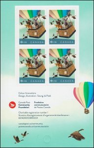 COMMUNITY = Front BK Page of 4 = ANIMALS FLYING HOT AIR BALLOON =MNH Canada 2024