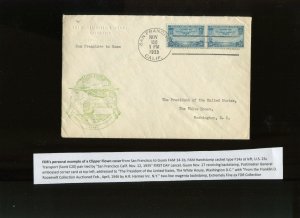 1935 FFC SAN FRANCISCO TO GUAM ON POSTMASTER GENERAL COVER TO FDR ROOSEVELT COLL 