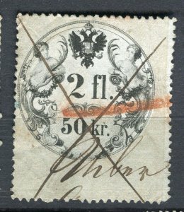 AUSTRIA; 1870s classic early Revenue issue fine used 2.50Fl. value