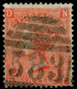 SG94, 4d vermilion PLATE 10, USED. Cat £150. ND