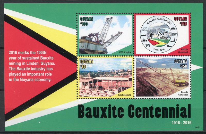 Guyana Mining Stamps 2016 MNH Bauxite Centennial Industry 4v M/S