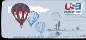 UC46 15c Hot Air Ballooning Aerogramme, Artmaster FDC