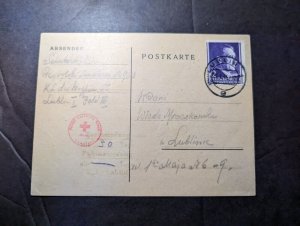 1944 Germany SS Majdanek Concentration Camp Red Cross Cover to Lublin Poland