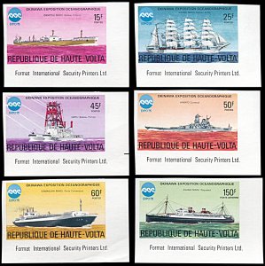 Upper Volta 375-378/C223, MNH imperf., Expo '75 Okinawa, Ships