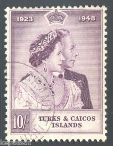 Turks & Caicos Is 1948 KGVI SILVER WEDDING sg209 VFUSED