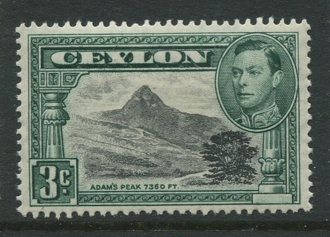 Ceylon -Scott 279c - KGVI Definitive Issue - 1938 - MVLH - Single 3c Stamp