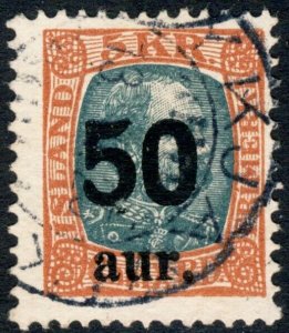 ICELAND 1921, SC 138, F 50a on 5K, Perf 13, cv $52.50  *Bay Stamps*