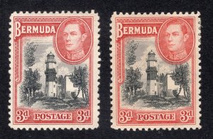 Bermuda 1938 3p carmine & black Lighthouse, Scott 121 MH (2 shades)