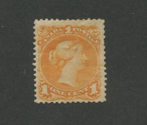 Queen Victoria 1868 Canada 1c Orange Stamp #23 Scott Value $1,750