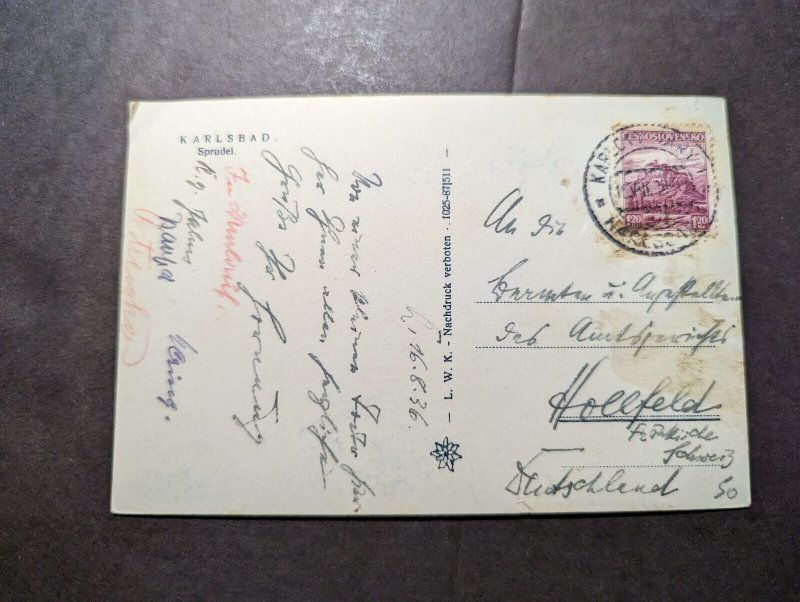 1936 Czechoslovakia RPPC Postcard Cover Karksoa to Hollfeld