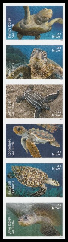 US 5865a-5870a 5870c Protect Sea Turtles imperf NDC strip 6 A MNH 2024
