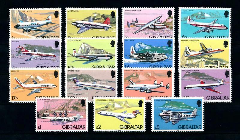 [98395] Gibraltar 1982 Aviation Aircrafts 15 Values MNH