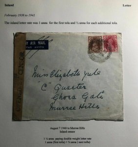 1940 Shimla India Censored airmail Cover To  Murree Hills