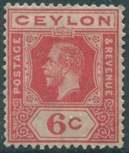 Ceylon 1921 SG342 6c carmine-red KGV tablet A MLH (amd)