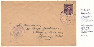 AUSTRALIA 1944 NAVY P.O. #1 CENSORED RATE 1d. TO SIDNEY WITH PASSED BY CENSOR &