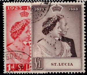 ST. LUCIA GVI SG144-145, 1949 ROYAL SILVER WEDDING set, FINE USED. Cat £45.