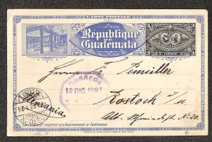GUATEMALA H&G #9 EXPO POSTAL CARD GUATEMALA TO ROSTOCK GERMANY 1897
