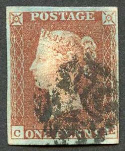 1841 Penny Red (CE) Four Margins with Maltese Cross Cancel