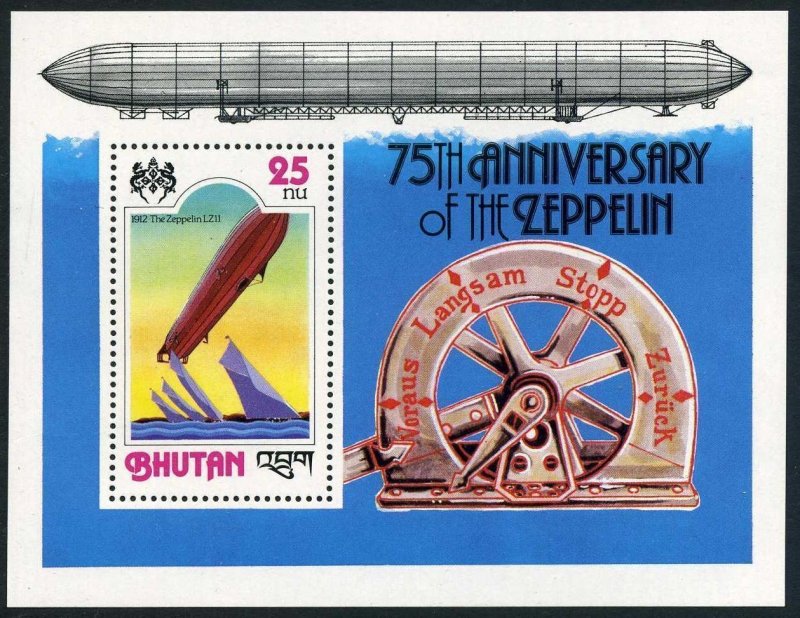 Bhutan 245a sheet, MNH. Michel 715 Bl.76. LZ3 Zeppelin docking, 1978.