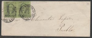 MEXICO-Veracruz 7, 1R HORIZONTAL PAIR ON REDUCED ENVELOPE TO PUEBLA VF (T33)