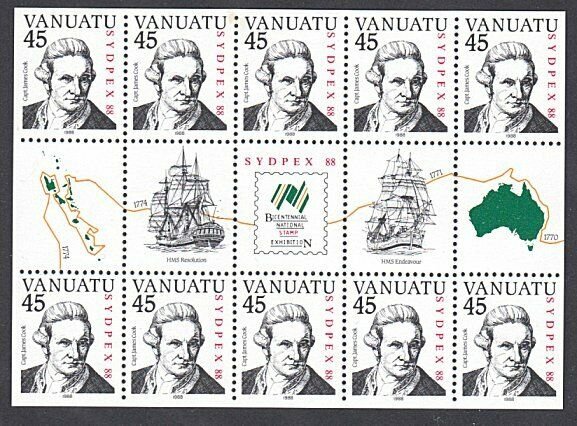 VANUATU 1988 Sydpex - Captain Cook - souvenir sheet MNH....................A267d