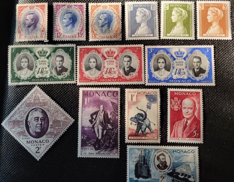 Monaco, 1955-57, Rainier & Grace, Am. Presidents, Jules Verne,1955-57,SCV$4.10