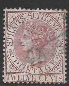 MALAYA STRAITS SETTLEMENTS SG67 1883 12c BROWN-PURPLE USED