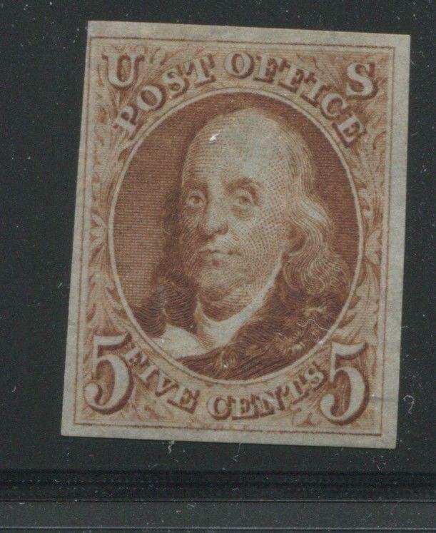 1875 US Stamp #3 5c Mint No Gum VF Imperf Catalogue Value $1300