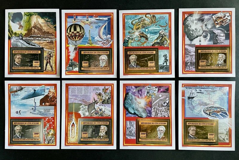 Stamps Jules Verne Deluxe Blocks Gold & Silver Ivory Coast 2005 