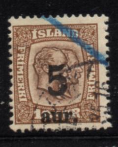 Iceland Sc 131 1921 5 aur on 1 kr 2 Kings stamp used