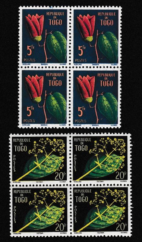 Togo Tropical Flora 3v Blocks of 4 SG#215-216 SC#348-349