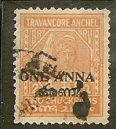 India-Travancore Cochin      Scott   45   Surcharge     Used